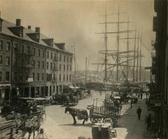 An old photo of old buildings.